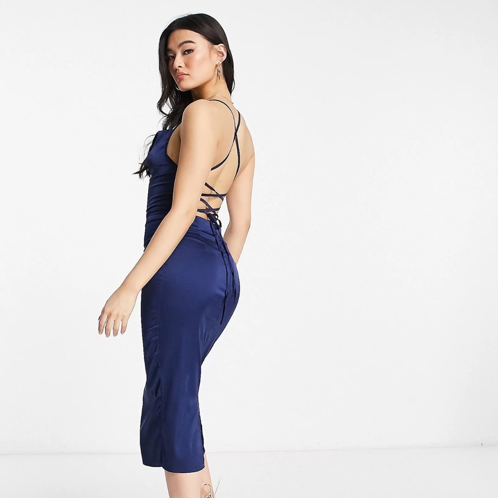 Navy blue satin dress